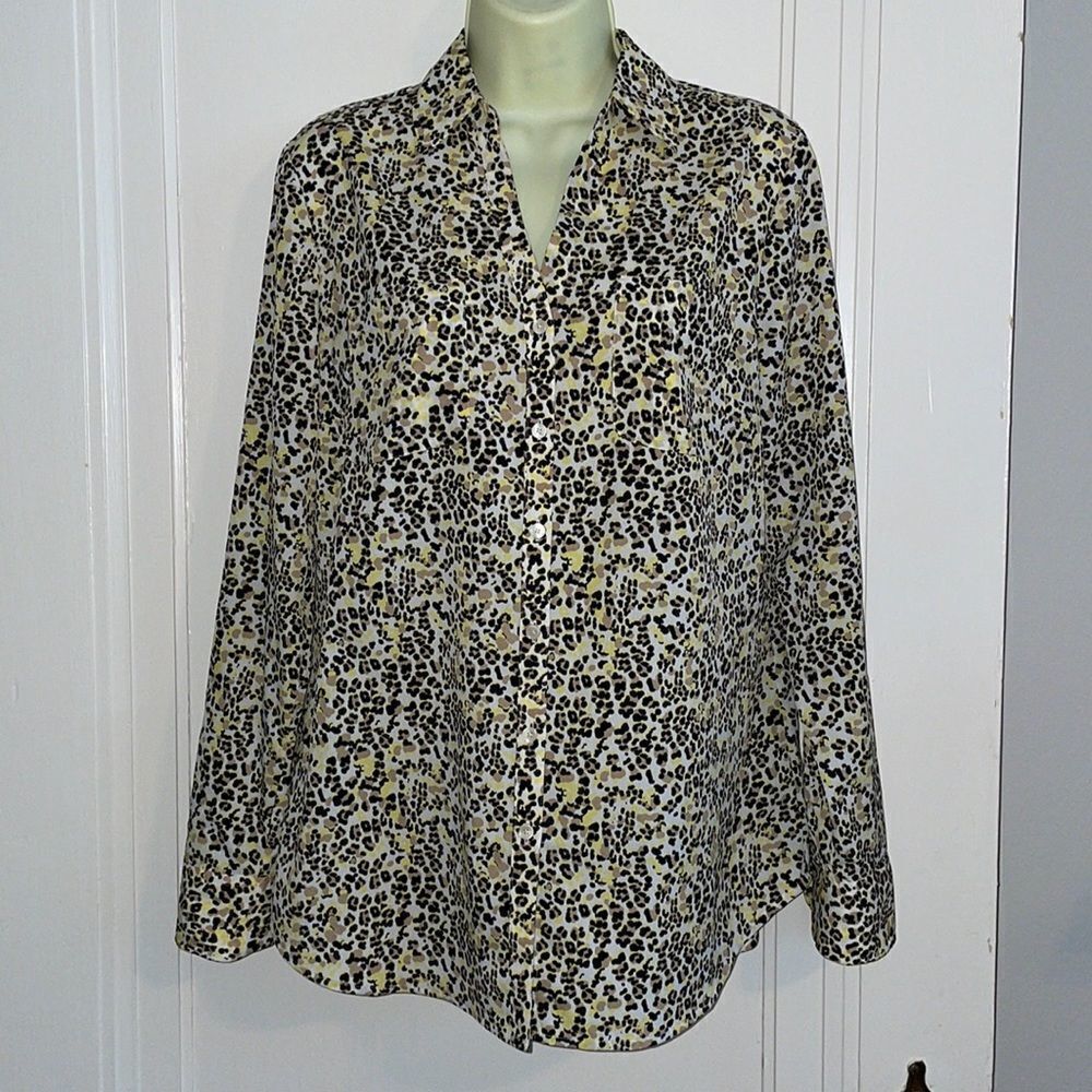 Talbots Leopard Print Thin Polyester Button Down … - image 1
